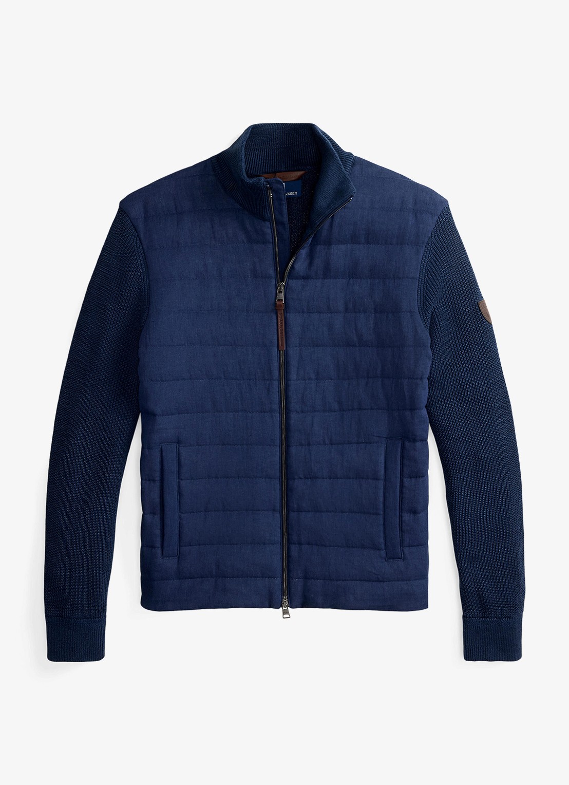 Ralph Lauren Ribgebreid vest van linnen met gewatteerd voorpand - voorkant 2 navy linen combo-4535