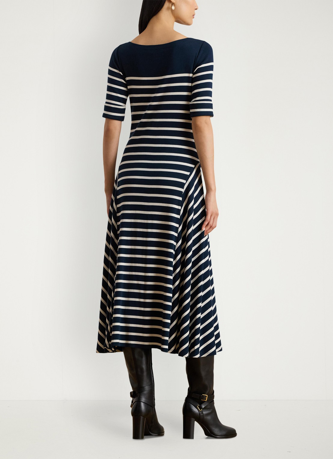Ralph Lauren Ribgebreide midi jurk met streepprint - achterkant zwart