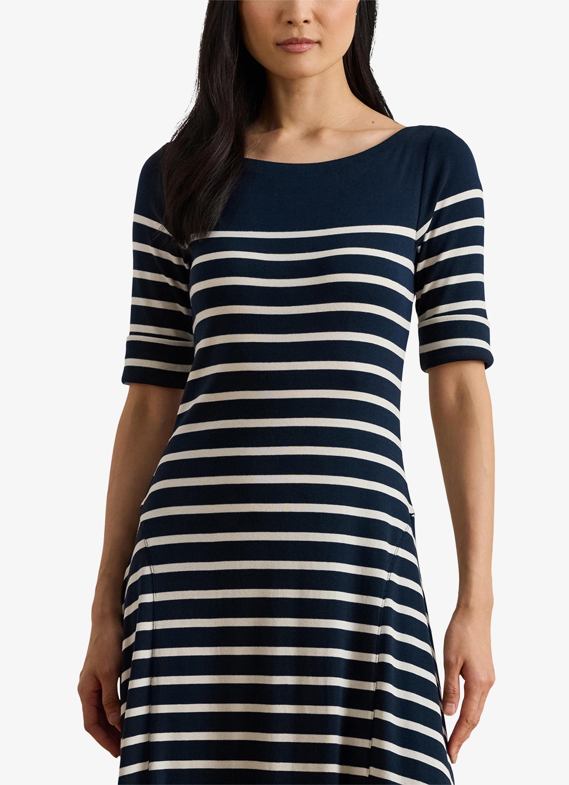 Ralph Lauren Ribgebreide midi jurk met streepprint - detail 4 zwart