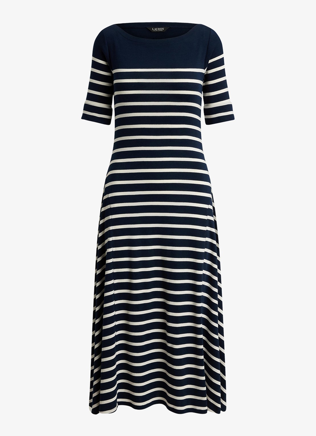 Ralph Lauren Ribgebreide midi jurk met streepprint - voorkant 2 zwart