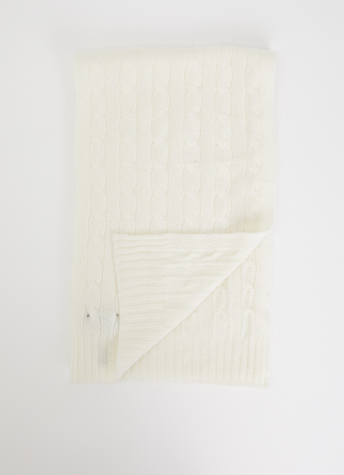 Ralph Lauren Ribgebreide sjaal in kasjmierblend 183 x 27 cm - voorkant creme