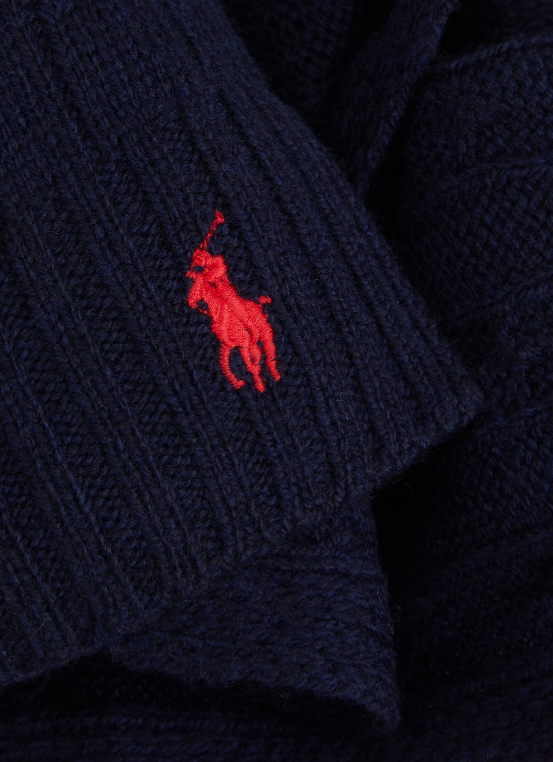 Ralph Lauren Ribgebreide sjaal in kasjmierblend 183 x 27 cm - detail 3 donkerblauw