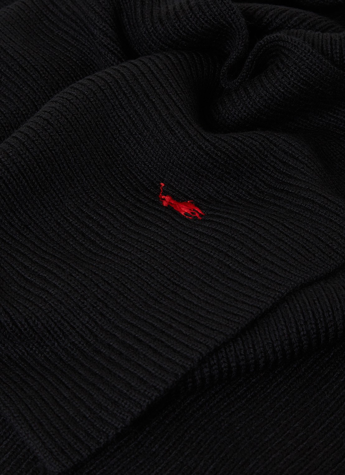 Ralph Lauren Ribgebreide sjaal van wol 180 x 25 cm - detail zwart