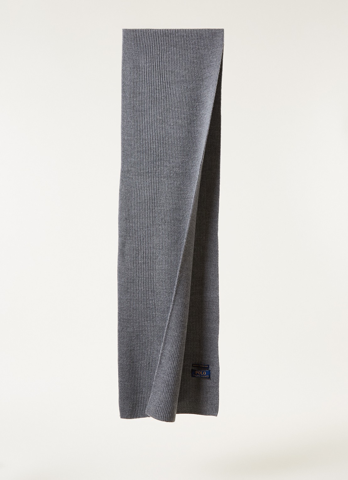 Ralph Lauren Ribgebreide sjaal van wol 180 x 25 cm - voorkant 3 grijs