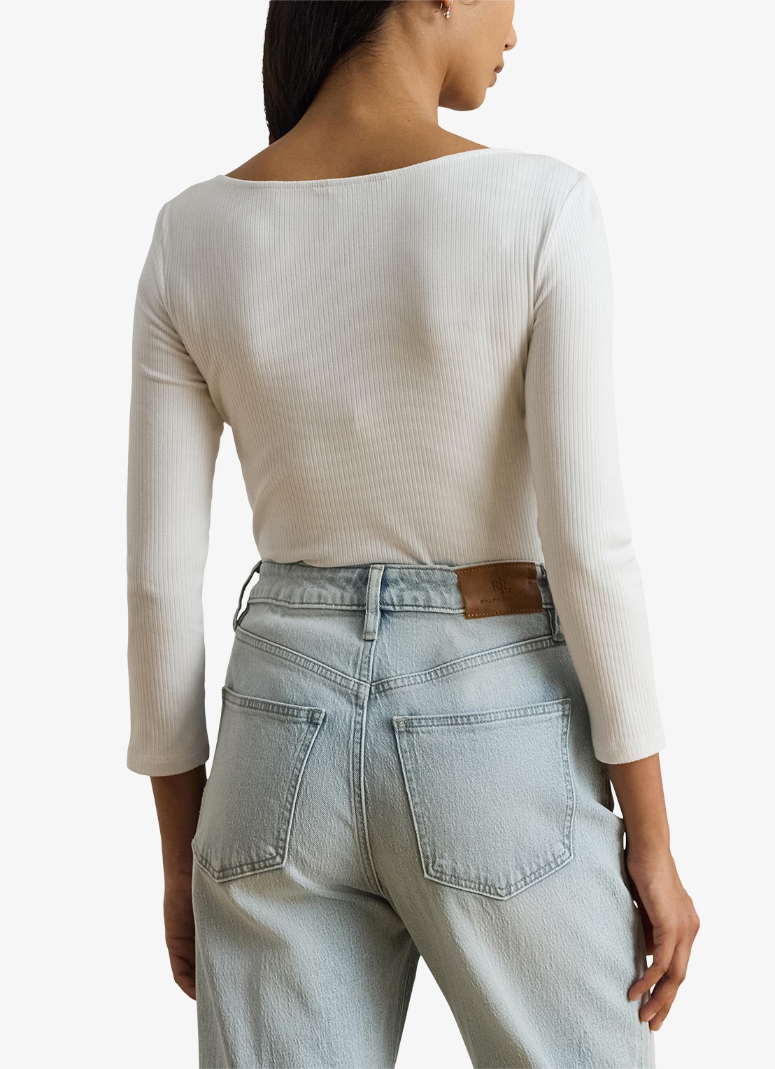 Ralph Lauren Ribgebreide top met boothals - achterkant wit