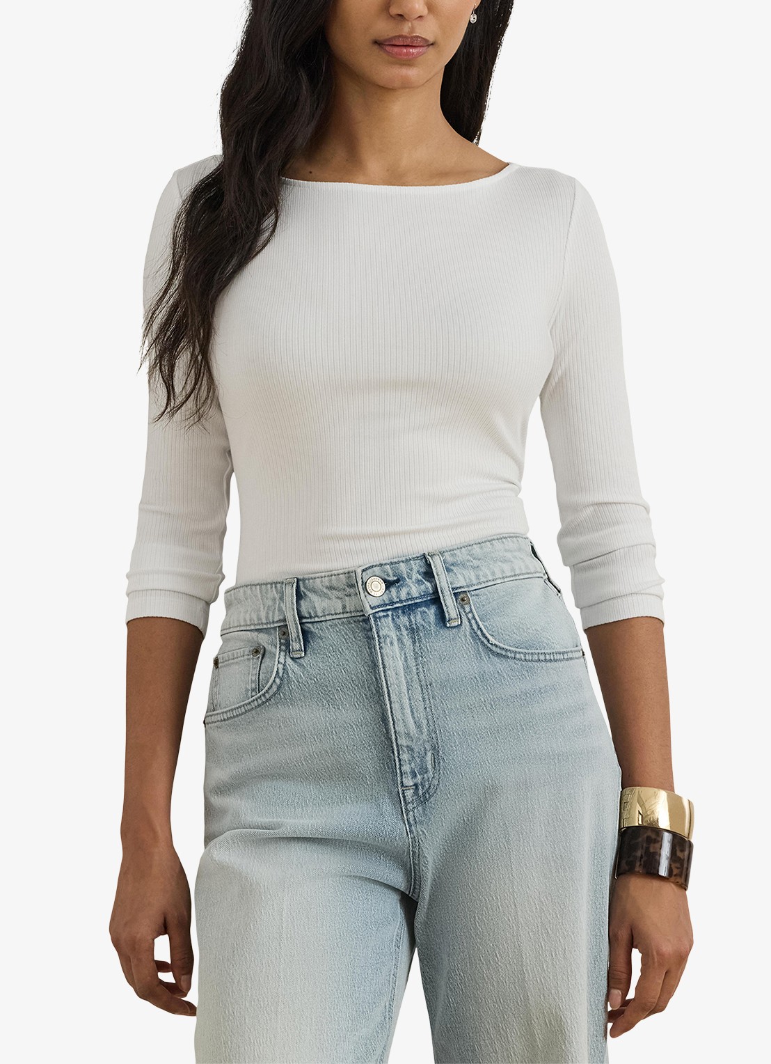 Ralph Lauren Ribgebreide top met boothals - detail 4 wit
