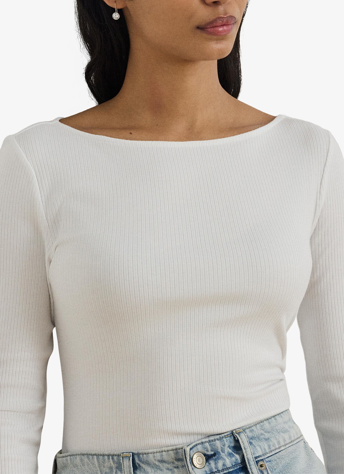 Ralph Lauren Ribgebreide top met boothals - detail 5 wit