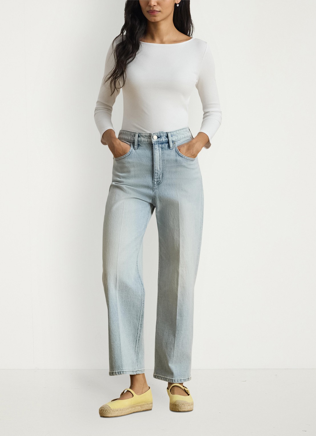 Ralph Lauren Ribgebreide top met boothals - voorkant 3 wit