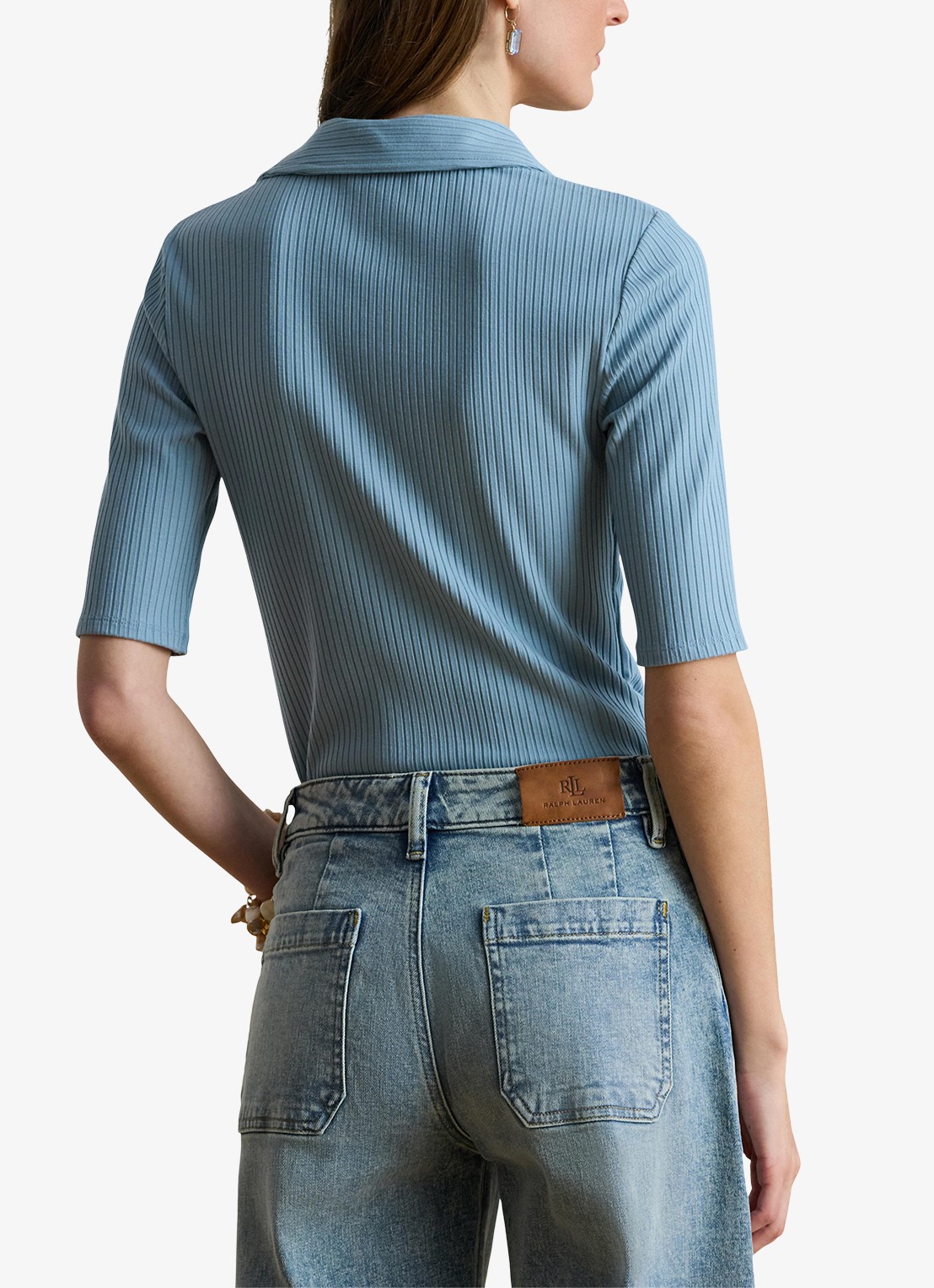 Ralph Lauren Ribgebreide top met kraag - achterkant 5 blue note / blauw