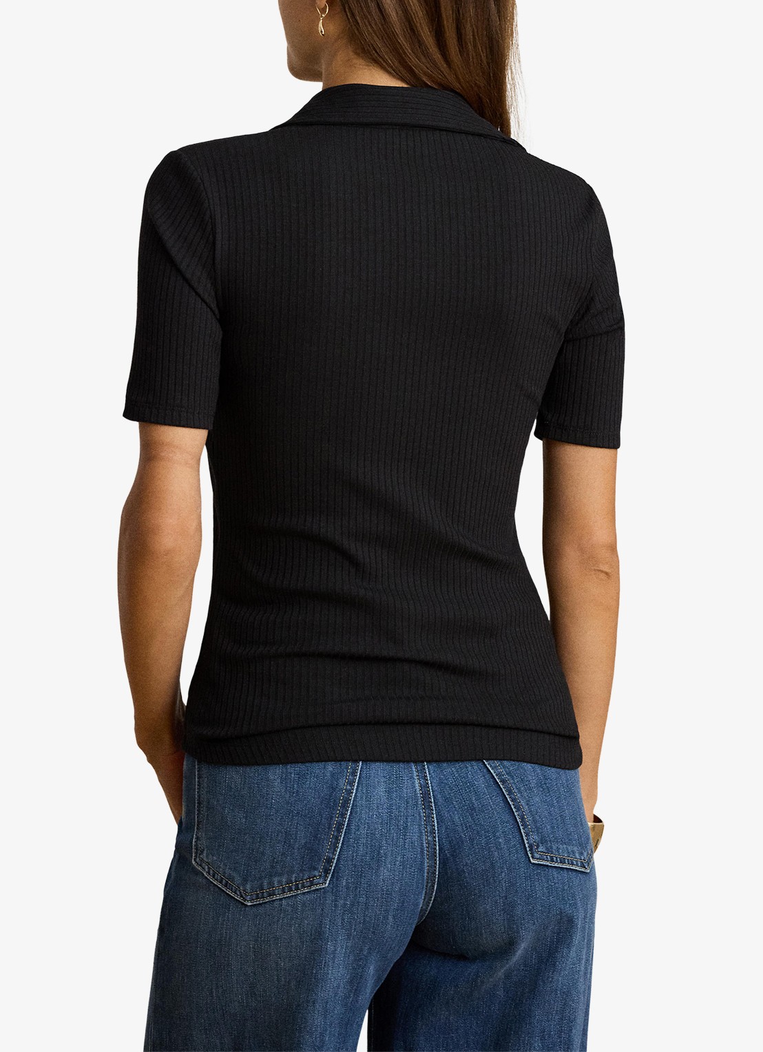 Ralph Lauren Ribgebreide top met kraag - achterkant 3 zwart