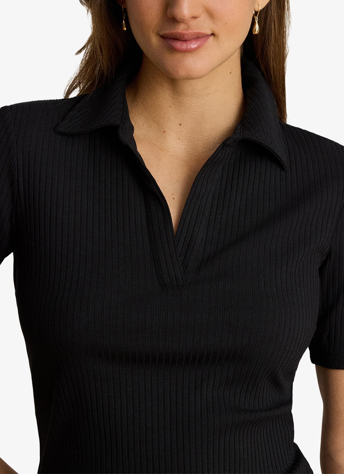 Ralph Lauren Ribgebreide top met kraag - detail 5 zwart