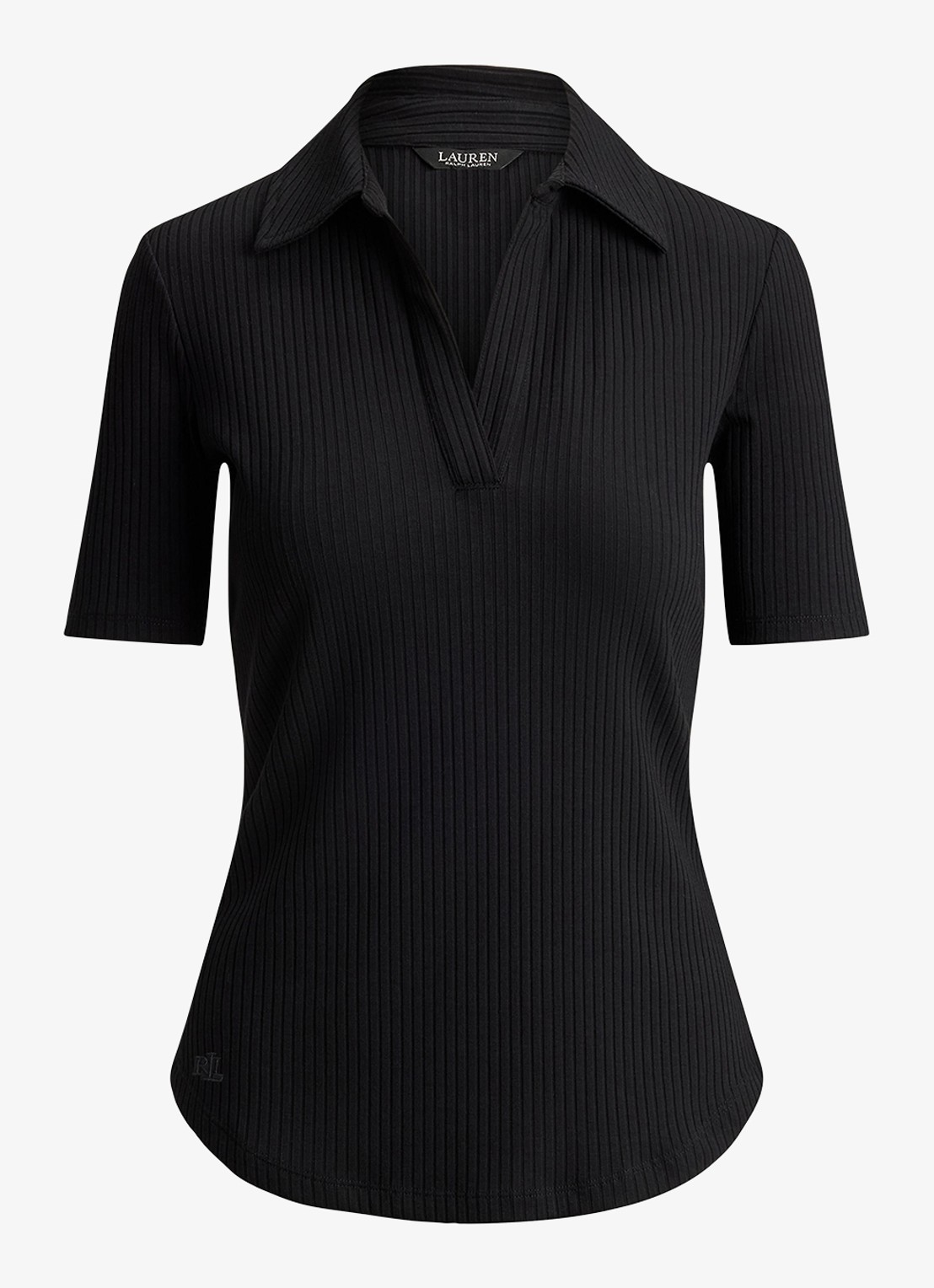 Ralph Lauren Ribgebreide top met kraag - voorkant zwart