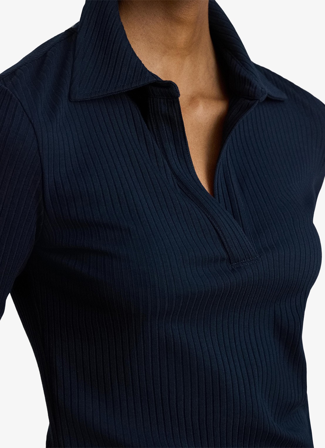 Ralph Lauren Ribgebreide top met kraag - detail 2 lauren navy / blauw