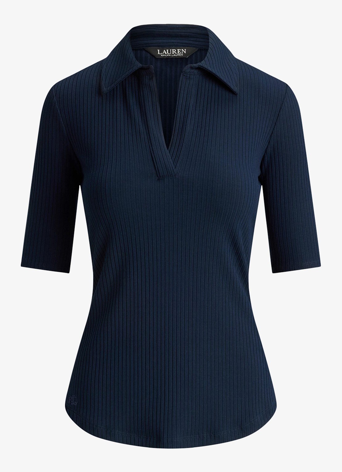 Ralph Lauren Ribgebreide top met kraag - voorkant 3 lauren navy / blauw