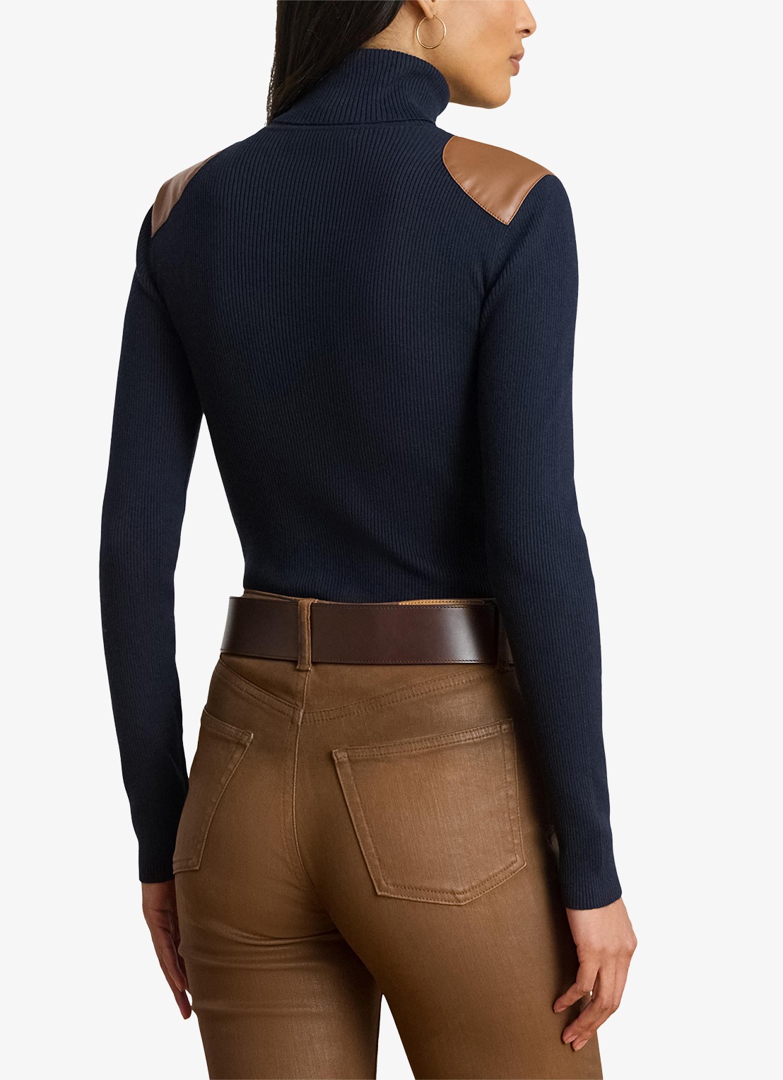Ralph Lauren Ribgebreide trui met col - achterkant donkerblauw
