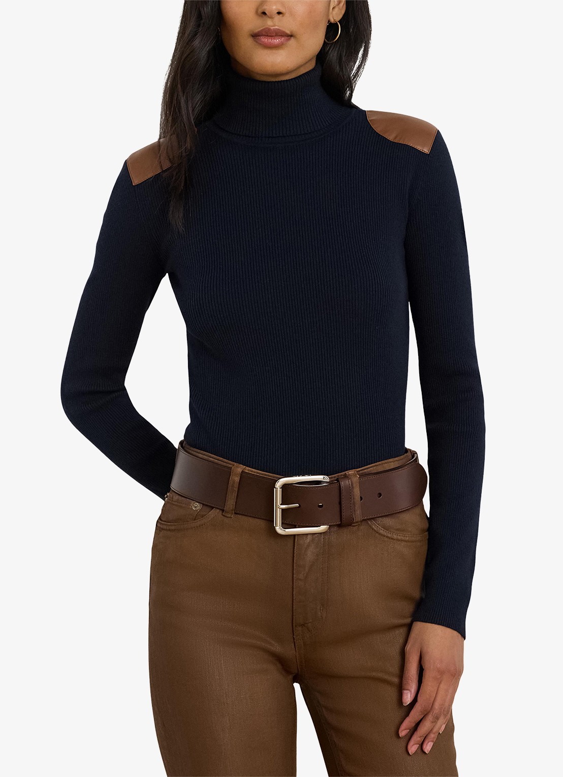 Ralph Lauren Ribgebreide trui met col - detail 2 donkerblauw