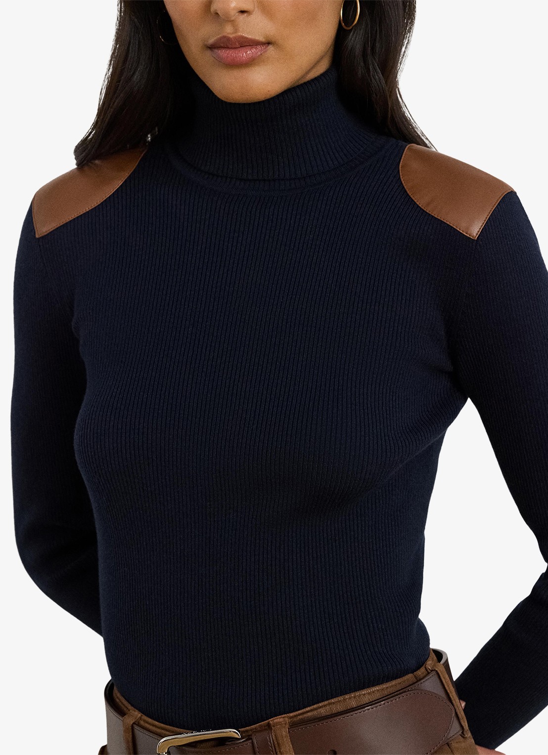 Ralph Lauren Ribgebreide trui met col - detail 3 donkerblauw