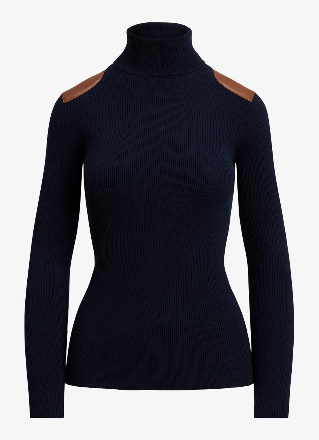Ralph Lauren Ribgebreide trui met col - voorkant 4 donkerblauw