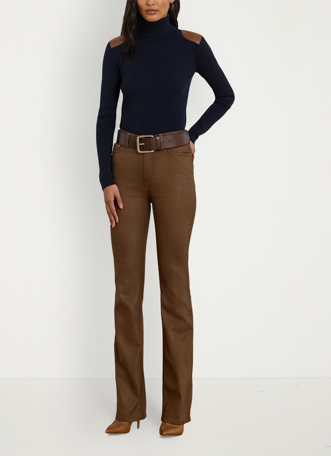 Ralph Lauren Ribgebreide trui met col - voorkant 5 donkerblauw