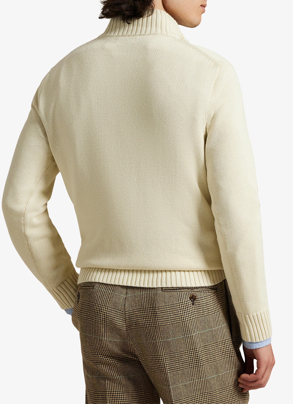 Ralph Lauren Ribgebreide trui met halve rits en logoborduring - achterkant 3 creme