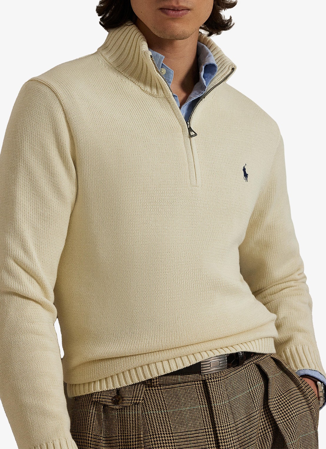 Ralph Lauren Ribgebreide trui met halve rits en logoborduring - detail 5 creme