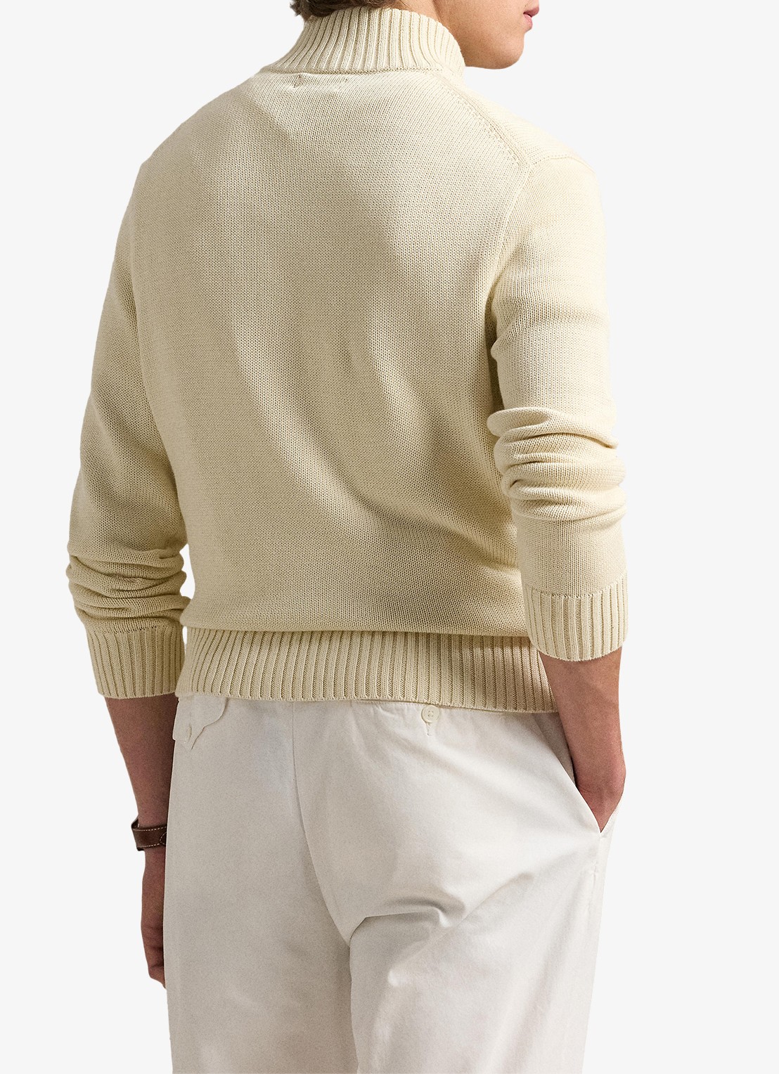 Ralph Lauren Ribgebreide trui met halve rits en logoborduring - achterkant 3 andover cream / creme