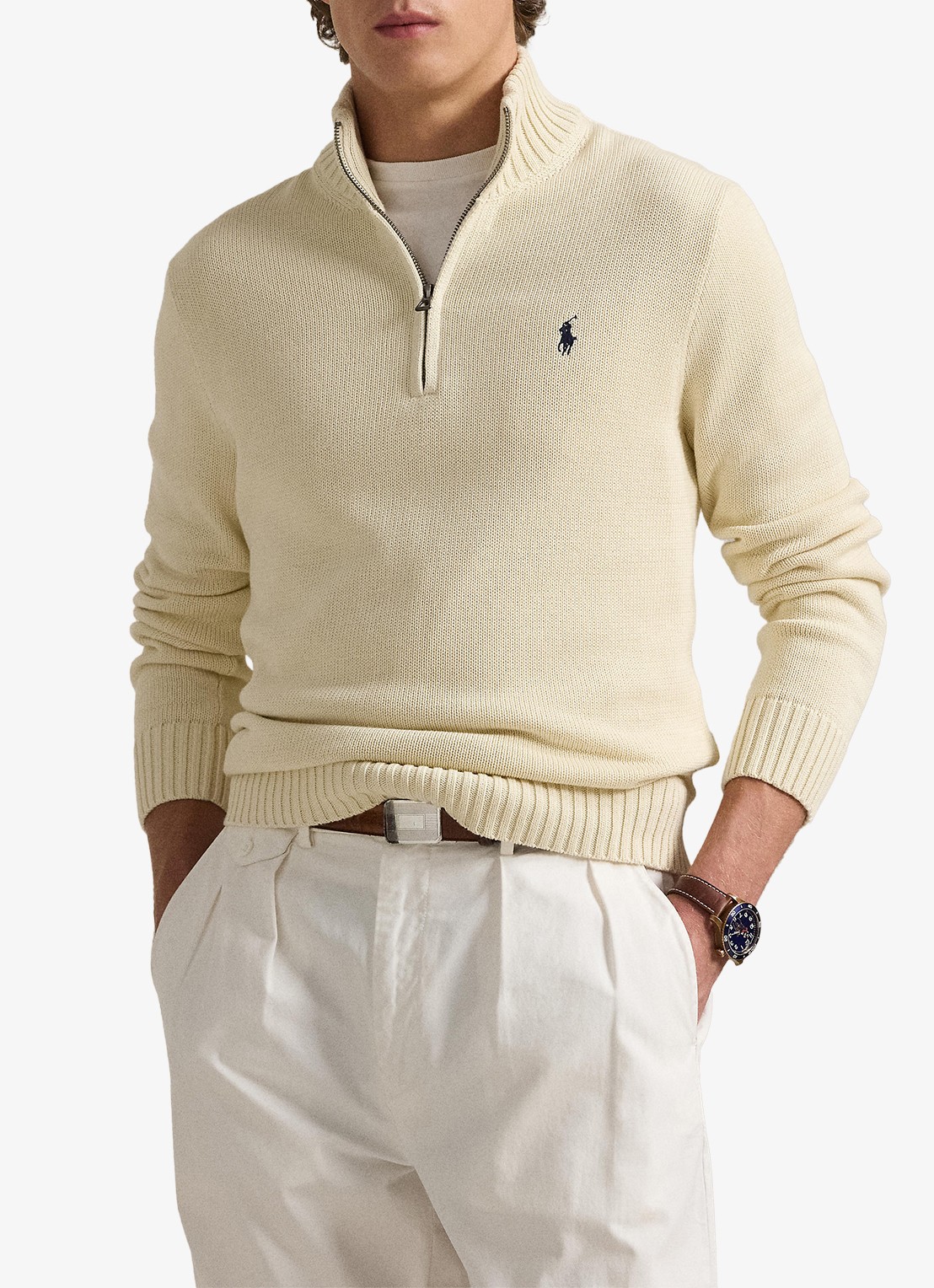 Ralph Lauren Ribgebreide trui met halve rits en logoborduring - detail 4 andover cream / creme