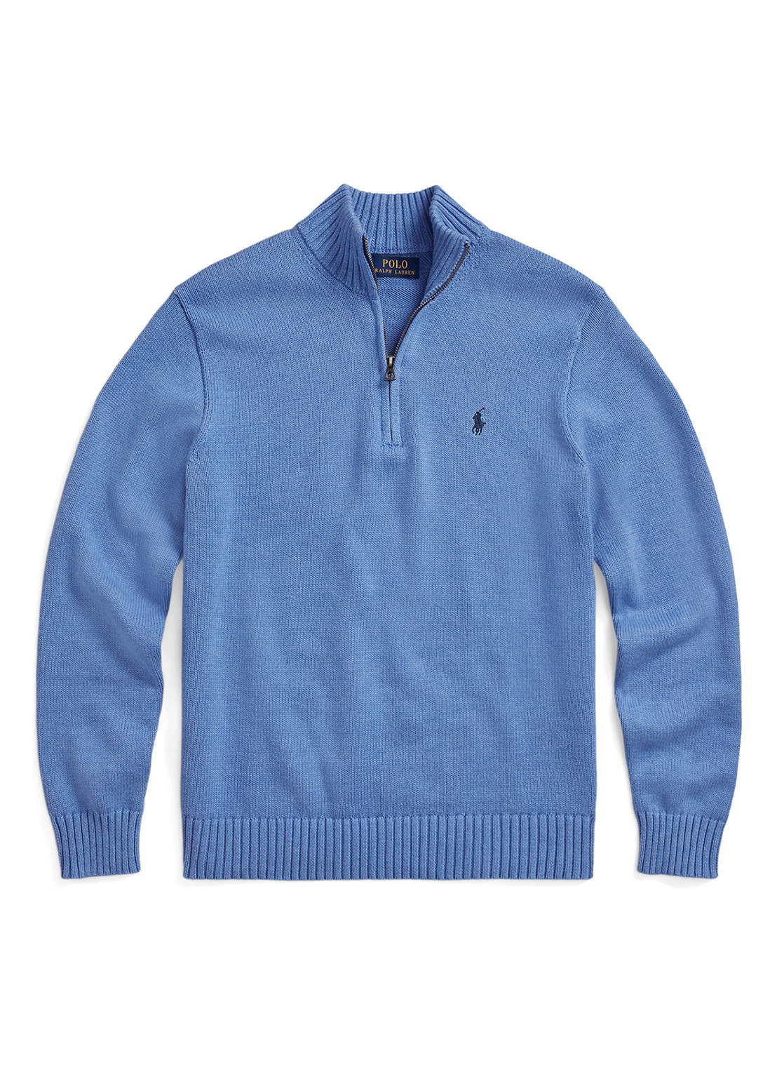 Ralph Lauren Ribgebreide trui met halve rits en logoborduring - voorkant 4 lichtblauw