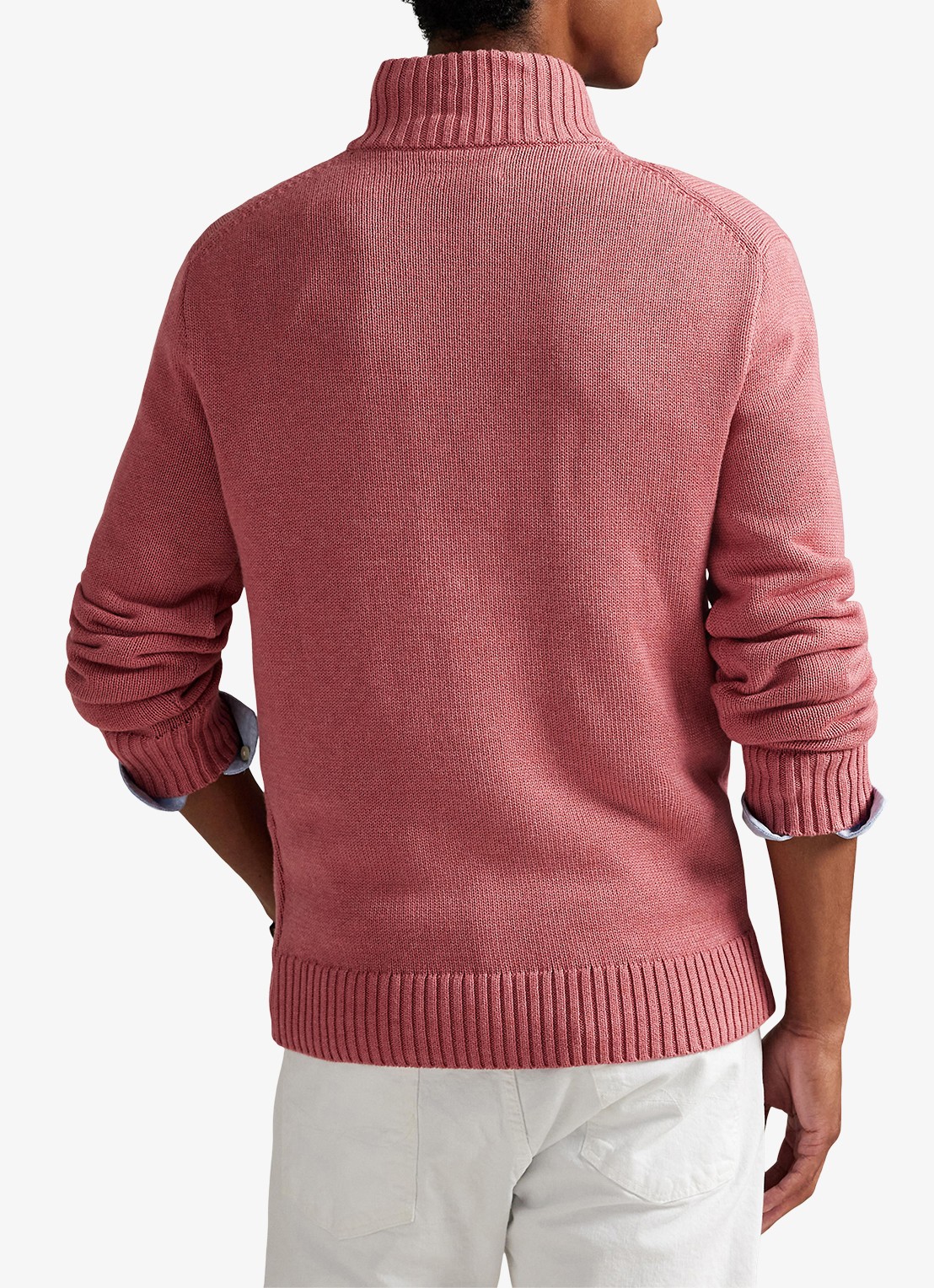 Ralph Lauren Ribgebreide trui met halve rits en logoborduring - achterkant 5 zalmroze