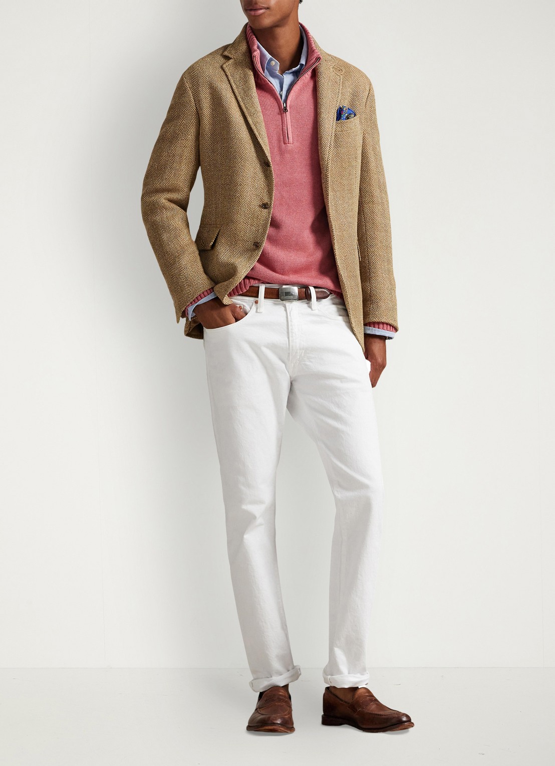 Ralph Lauren Ribgebreide trui met halve rits en logoborduring - voorkant 2 zalmroze