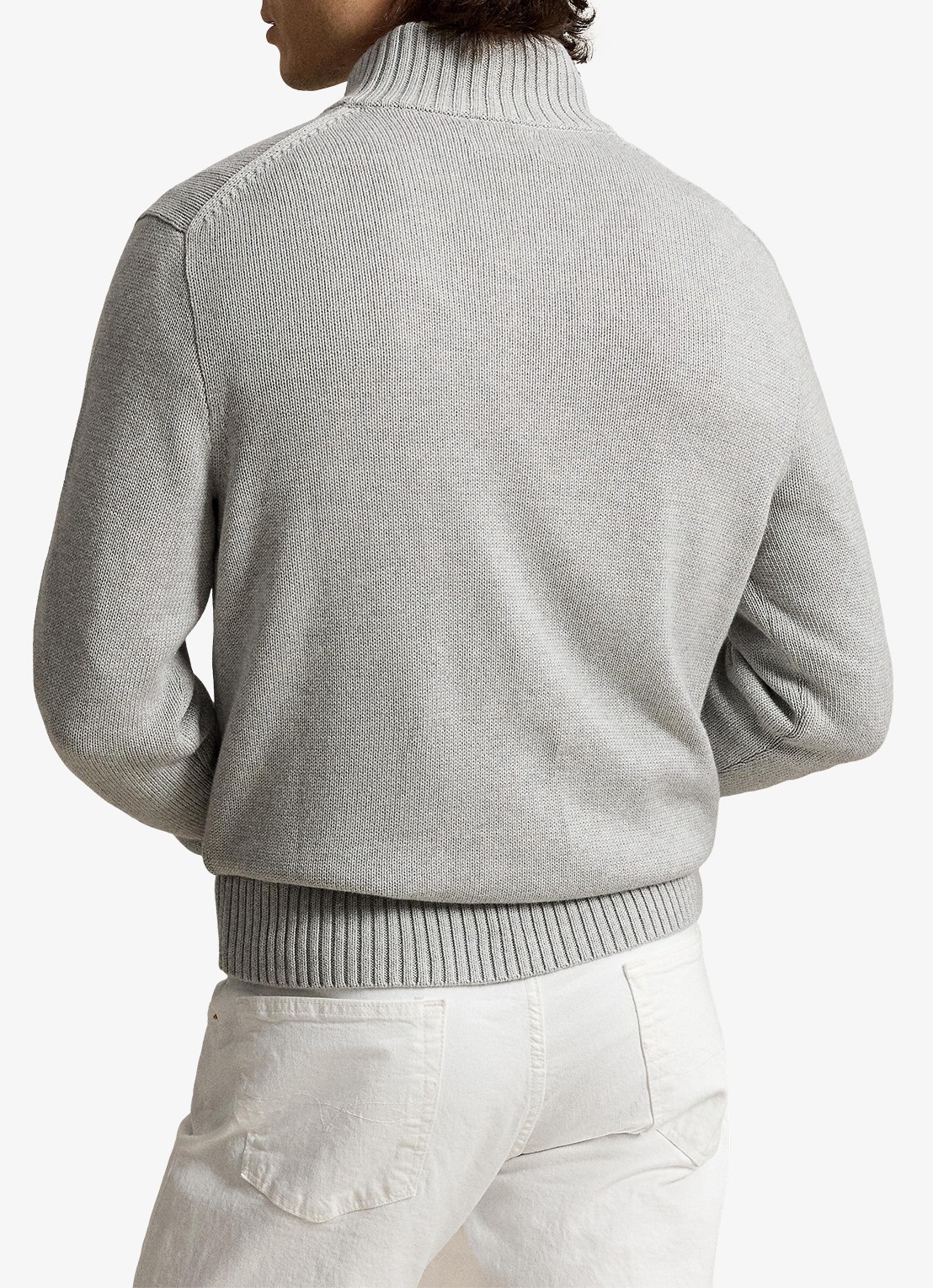 Ralph Lauren Ribgebreide trui met halve rits en logoborduring - achterkant 5 andover heather / grijs