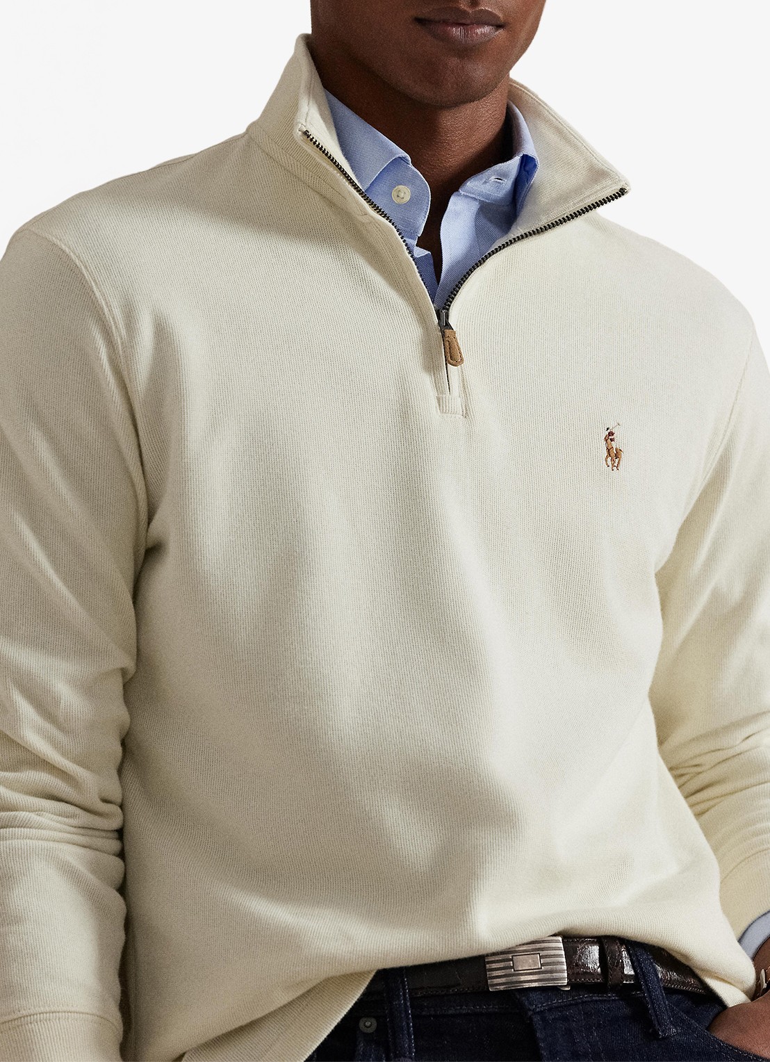 Ralph Lauren Ribgebreide trui met halve rits - detail 5 parchment cream / creme