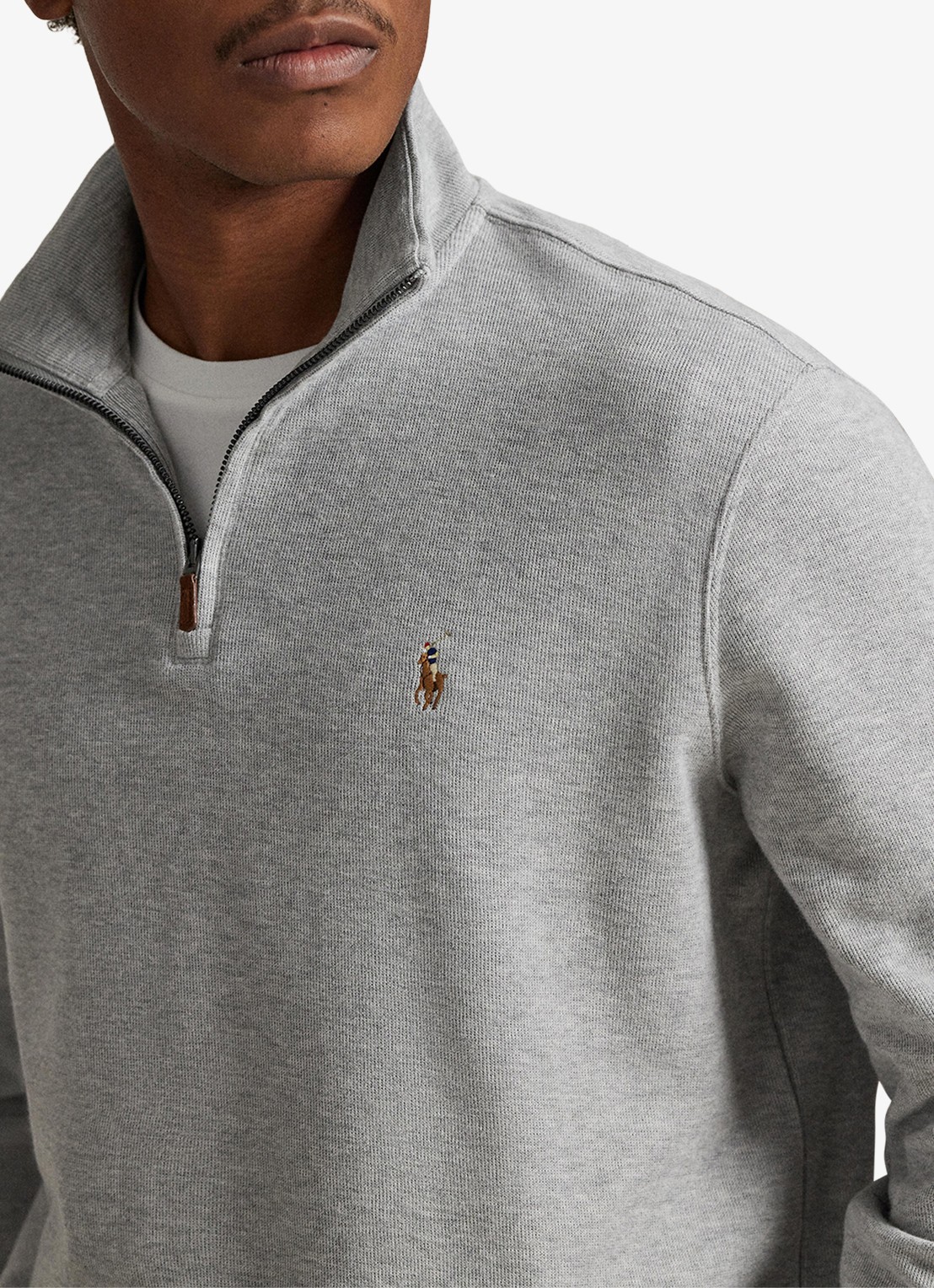 Ralph Lauren Ribgebreide trui met halve rits - detail 4 andover heather / grijs