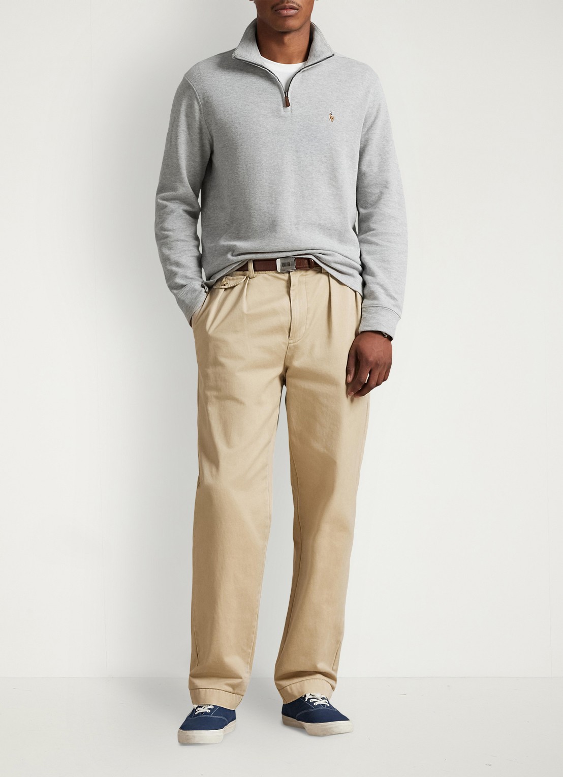 Ralph Lauren Ribgebreide trui met halve rits - voorkant 2 andover heather / grijs