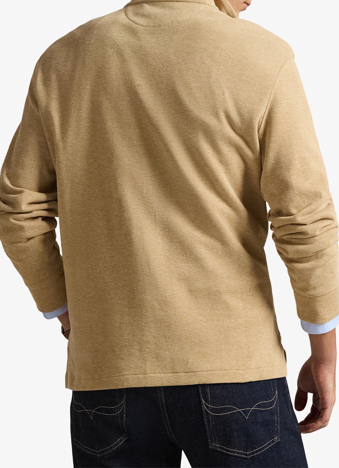 Ralph Lauren Ribgebreide trui met halve rits - achterkant classic camel / camel
