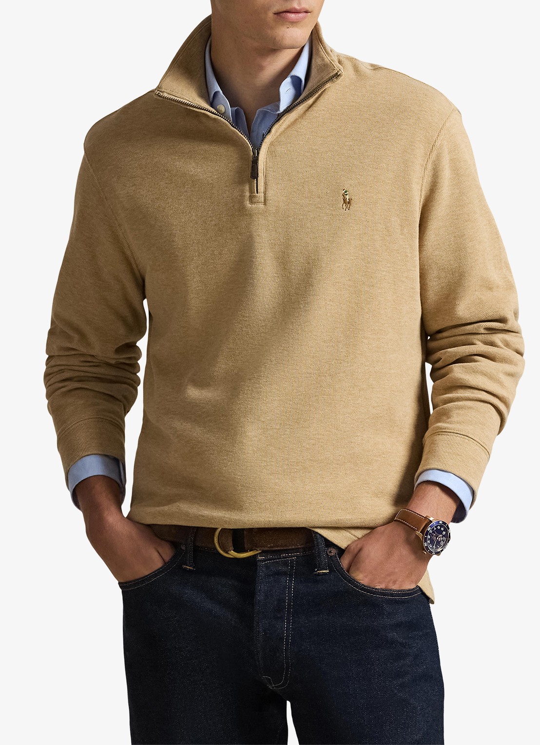 Ralph Lauren Ribgebreide trui met halve rits - detail 2 classic camel / camel