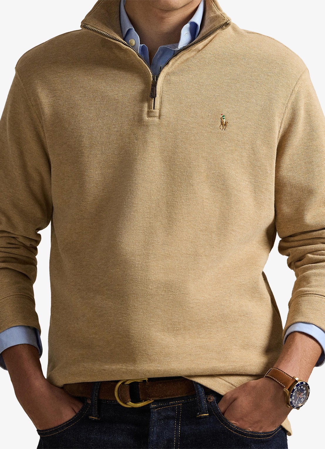 Ralph Lauren Ribgebreide trui met halve rits - detail 3 classic camel / camel