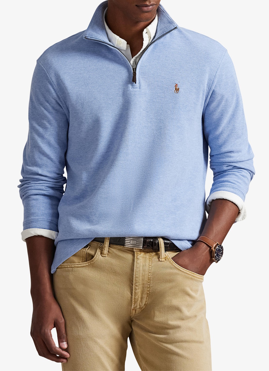 Ralph Lauren Ribgebreide trui met halve rits - detail 4 isle heather / lichtblauw