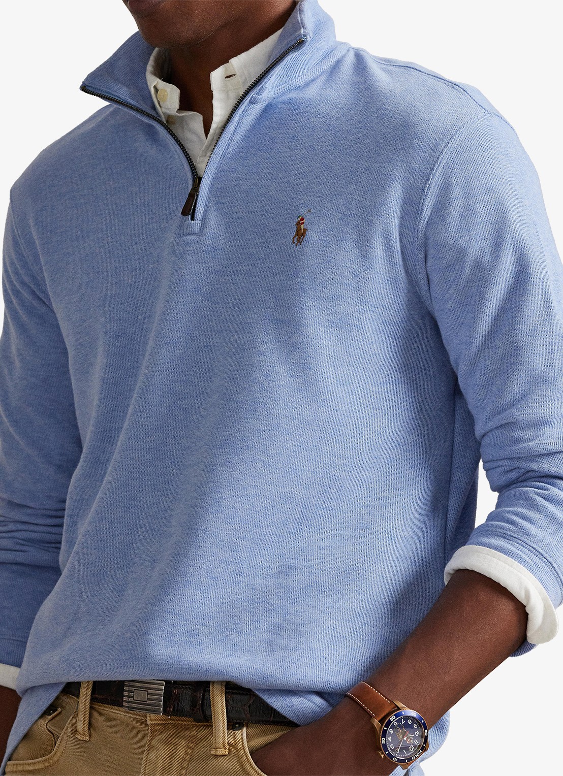 Ralph Lauren Ribgebreide trui met halve rits - detail 5 isle heather / lichtblauw