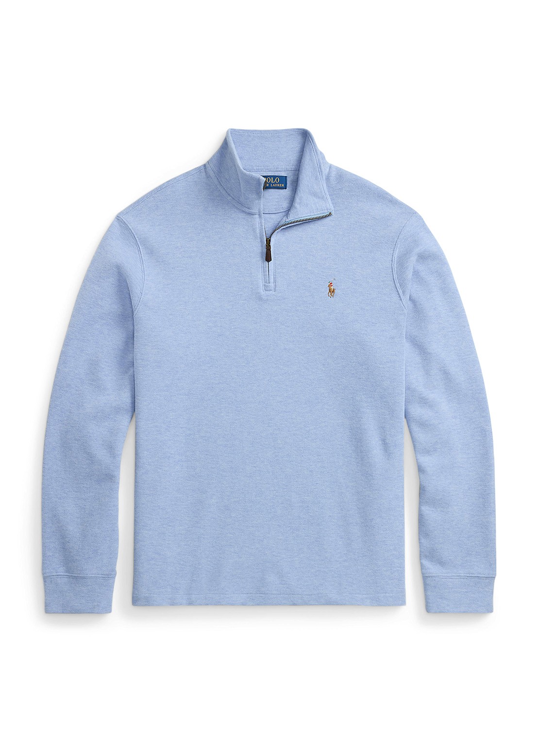 Ralph Lauren Ribgebreide trui met halve rits - voorkant 2 isle heather / lichtblauw