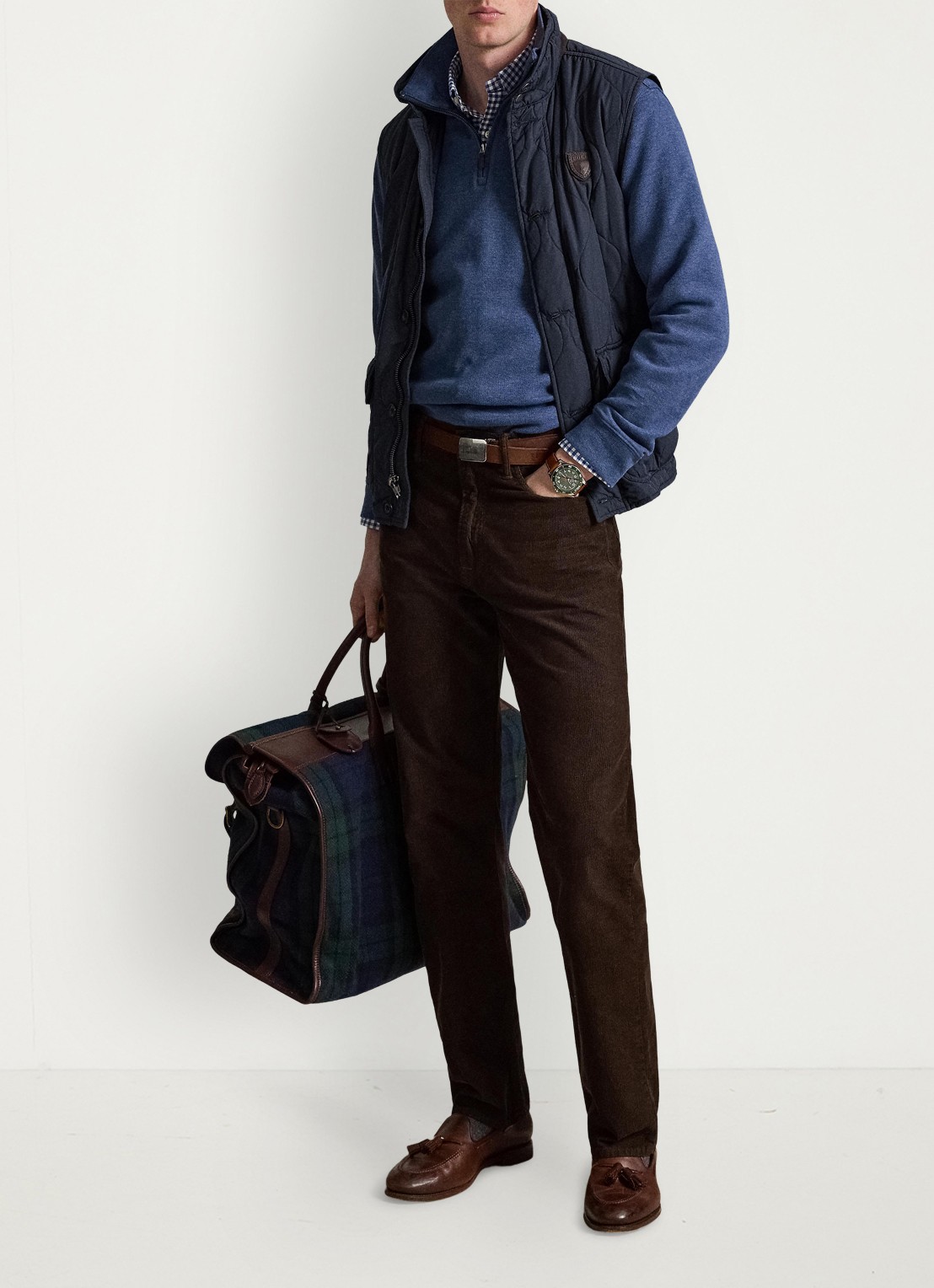 Ralph Lauren Ribgebreide trui met halve rits - detail 2 derby blue heather / blauw