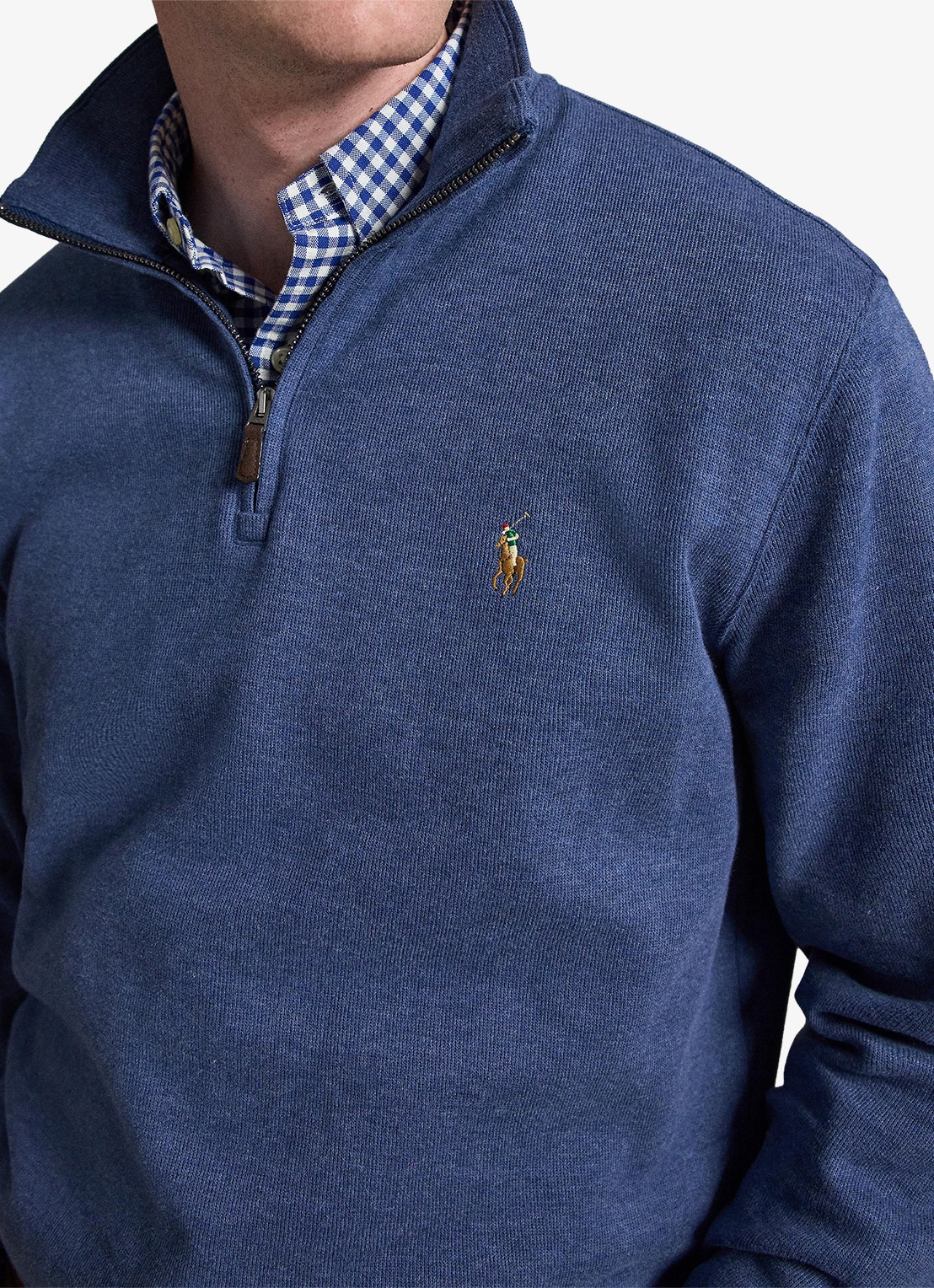 Ralph Lauren Ribgebreide trui met halve rits - detail 3 derby blue heather / blauw