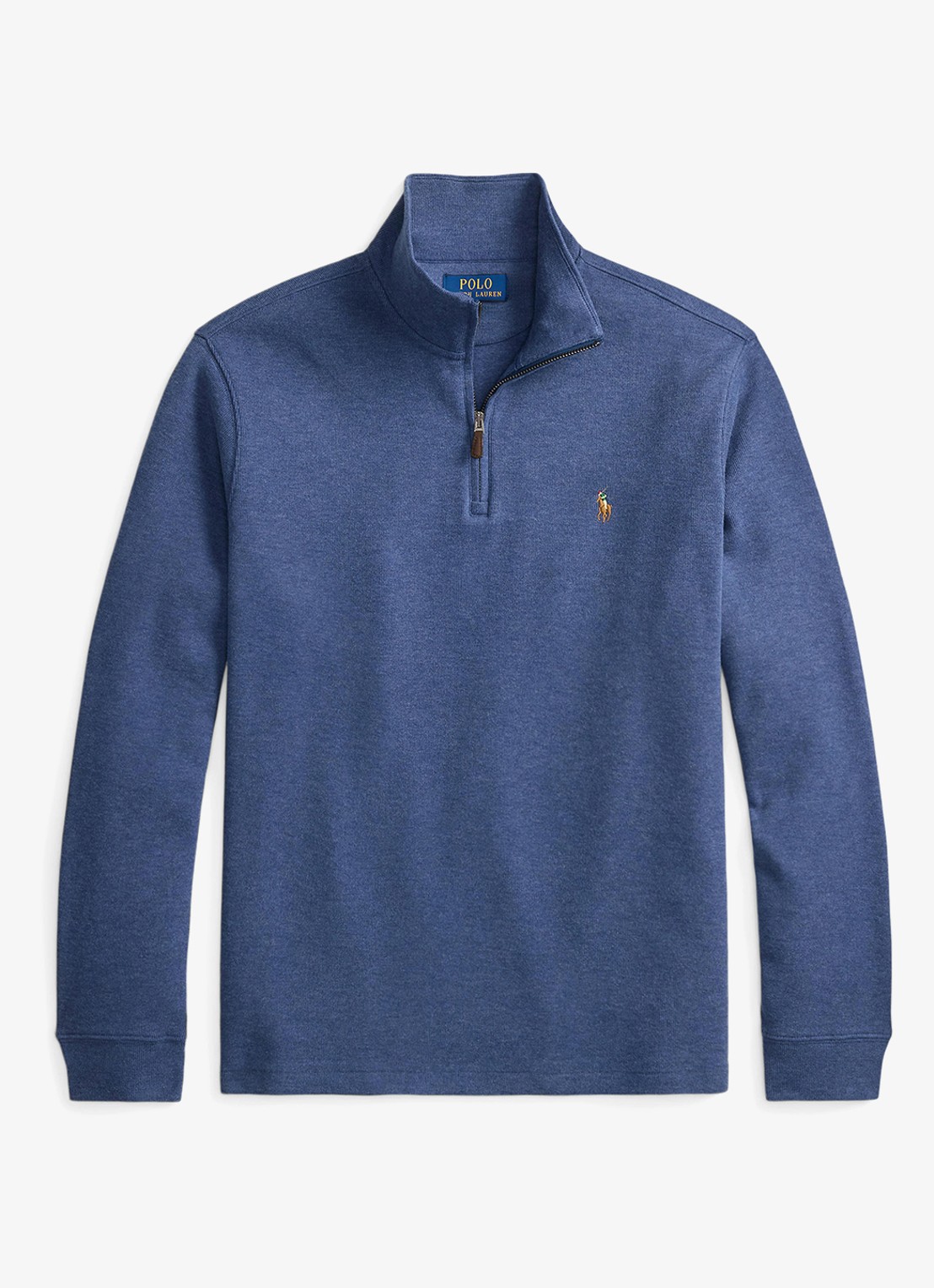 Ralph Lauren Ribgebreide trui met halve rits - voorkant 4 derby blue heather / blauw