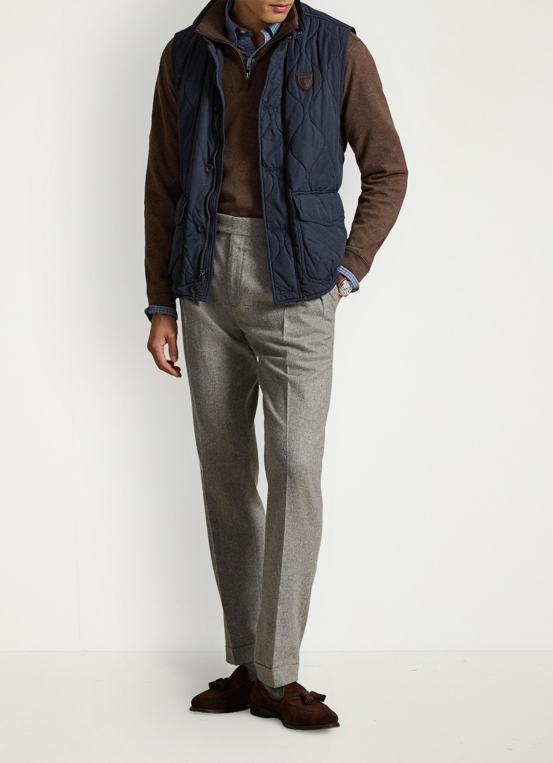 Ralph Lauren Ribgebreide trui met halve rits - detail 2 nutmeg brown heather / bruin