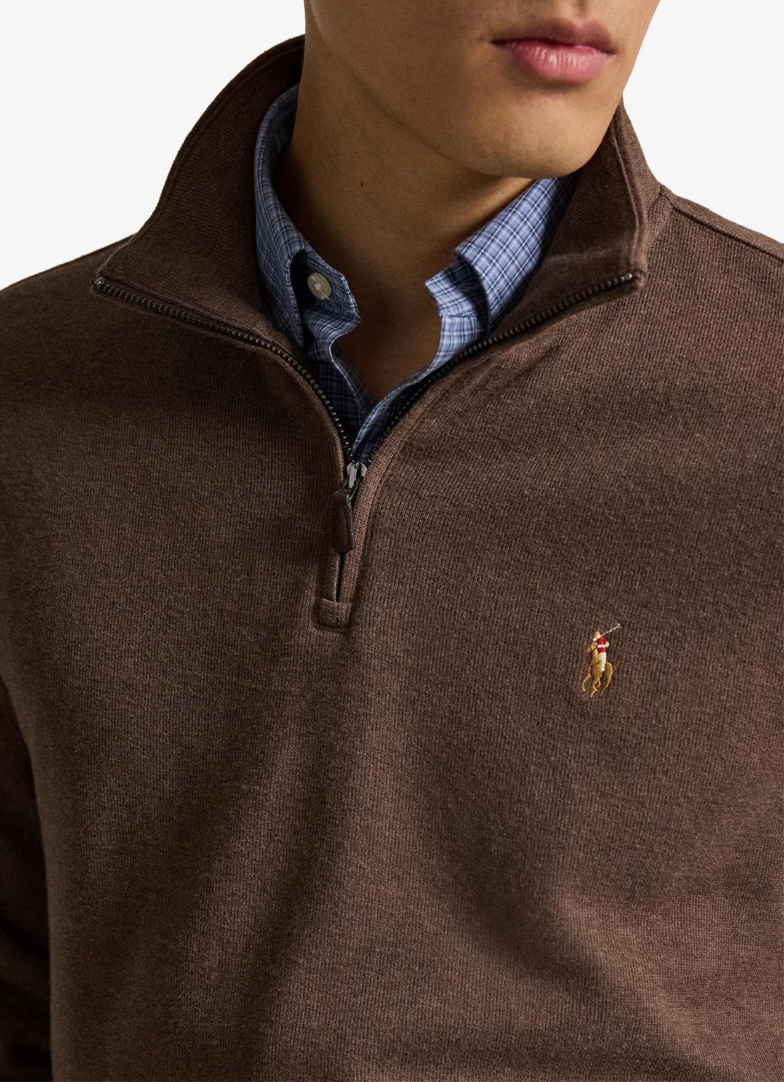 Ralph Lauren Ribgebreide trui met halve rits - detail 3 nutmeg brown heather / bruin