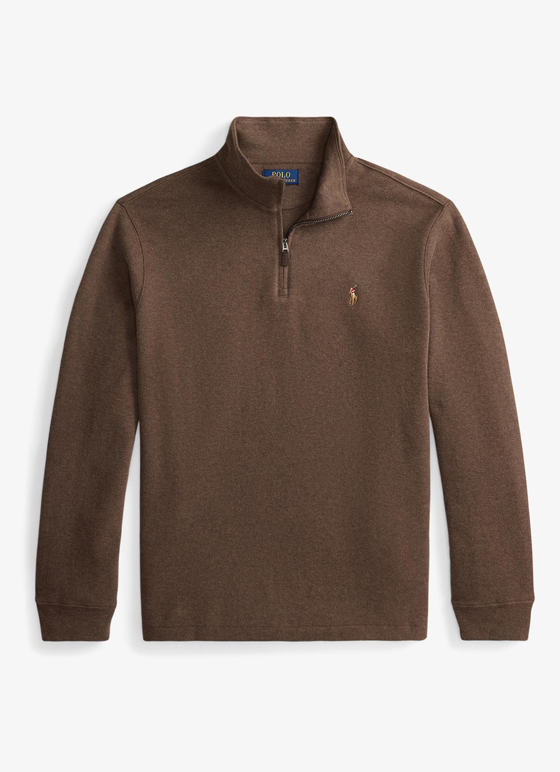 Ralph Lauren Ribgebreide trui met halve rits - voorkant 4 nutmeg brown heather / bruin