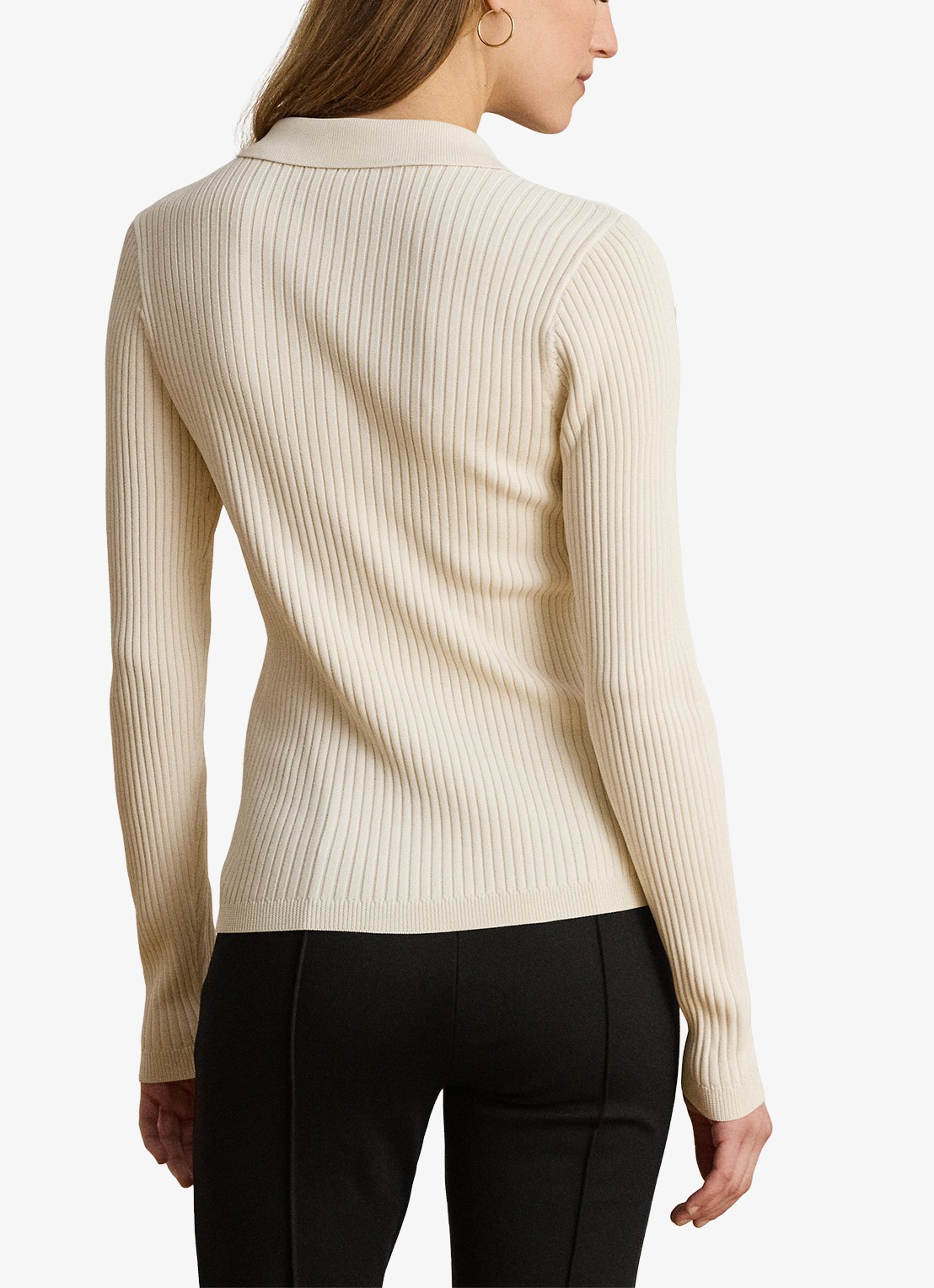 Ralph Lauren Ribgebreide trui met opgestikte zakken - achterkant mascarpone crème / crème