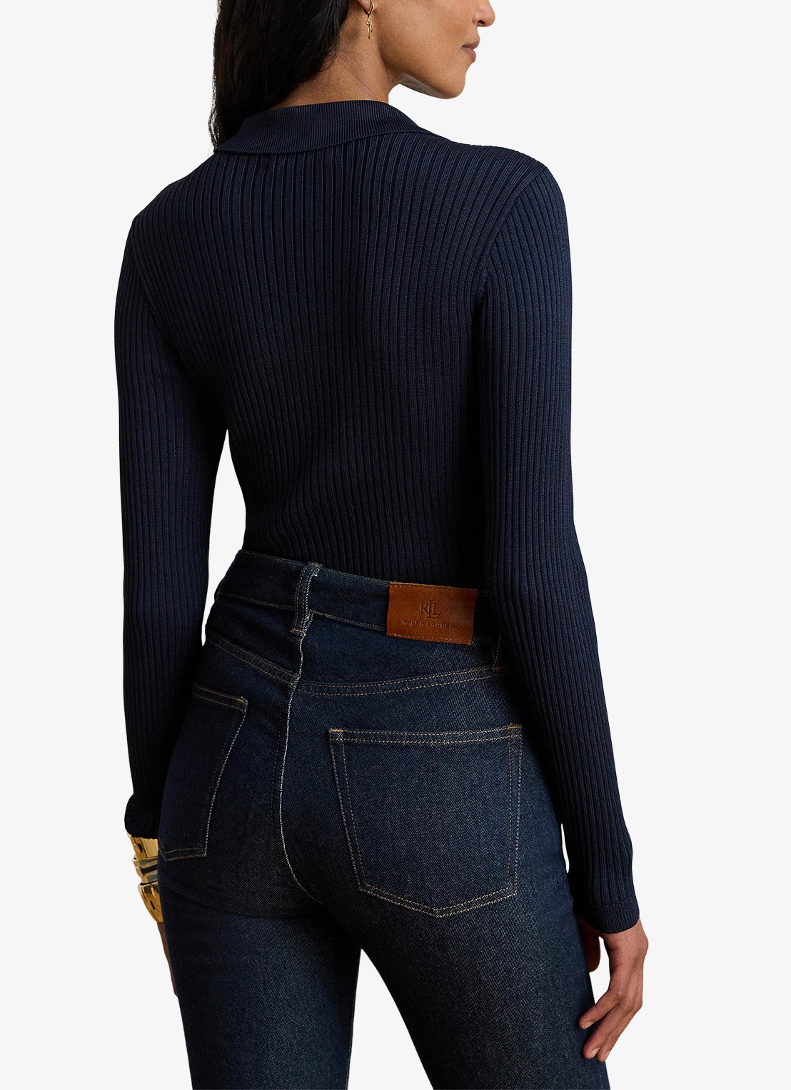 Ralph Lauren Ribgebreide trui met opgestikte zakken - achterkant lauren navy / blauw