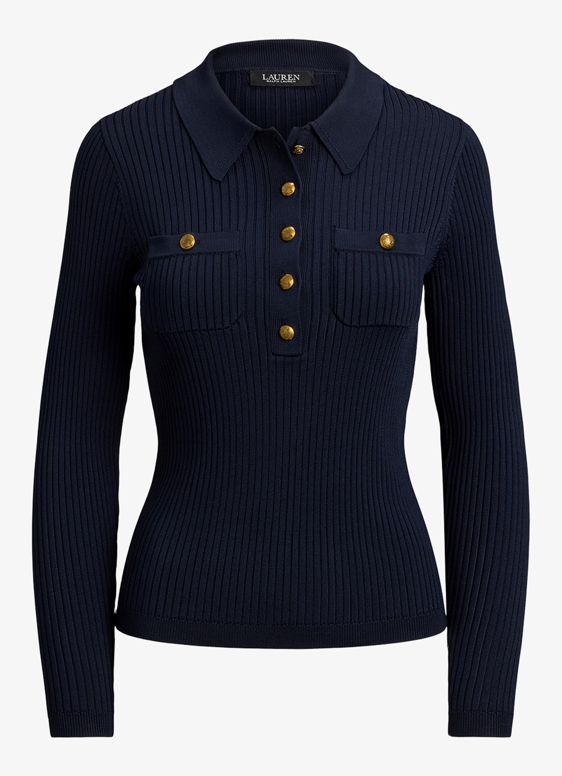 Ralph Lauren Ribgebreide trui met opgestikte zakken - voorkant 4 lauren navy / blauw