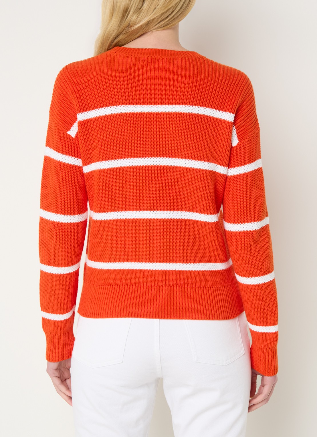 Ralph Lauren Ribgebreide trui met streepprint - achterkant 5 oranjerood